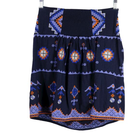 NWT by Anthropologie Navy Blue Off the Shoulder Embroidered Boho Top Smocking S - Picture 3 of 9